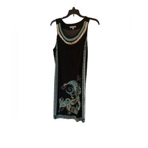 Sandra Darren Black and Green Sleeveless Tank Top